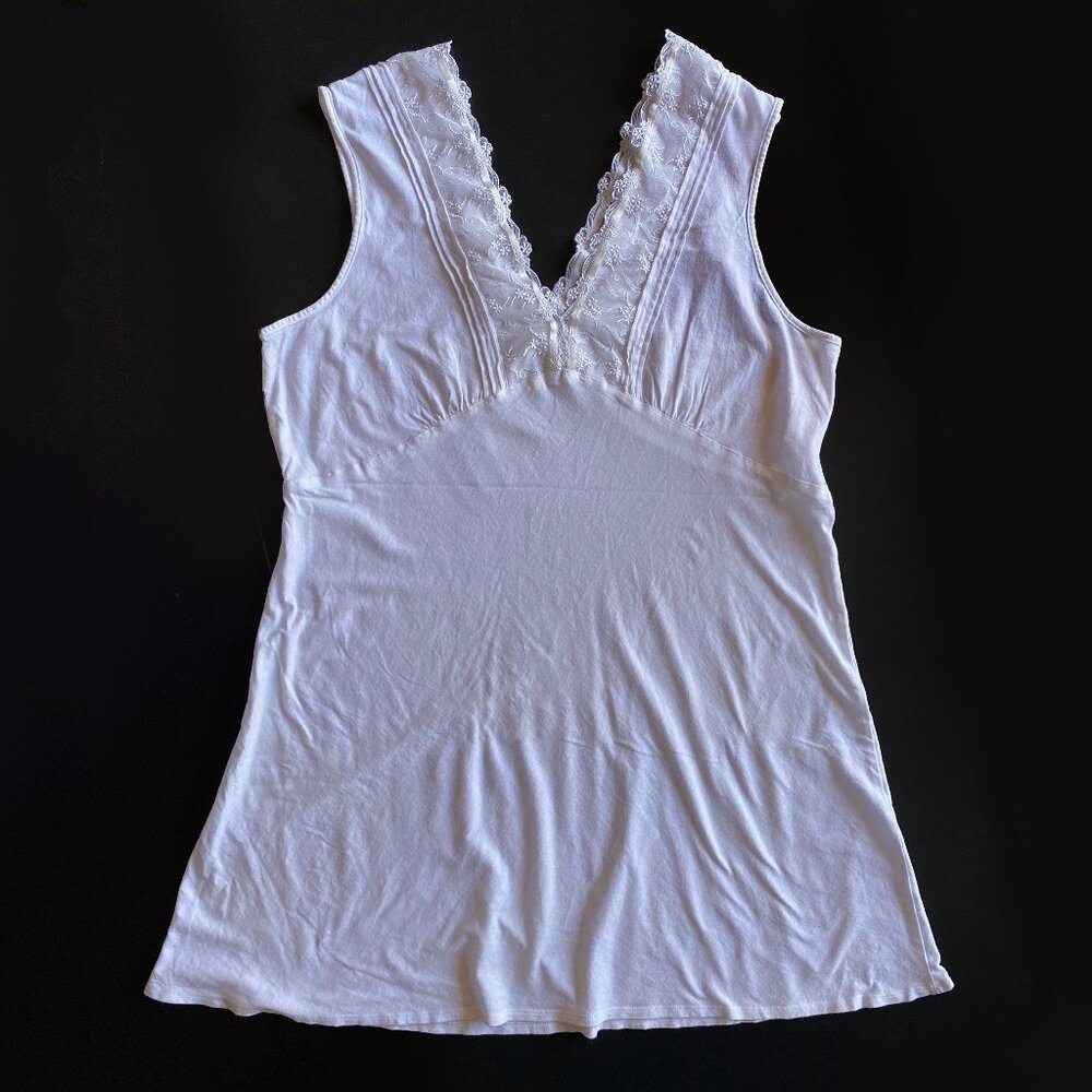 Eileen West White Lace Trim Sleeveless Nightgown Top Cotton Modal Size XL